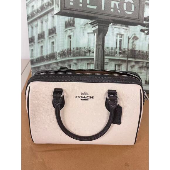 Coach CH317 Crossgrain Leather Rowan Satchel IN Chalk Black Multi - Picture 1 of 5